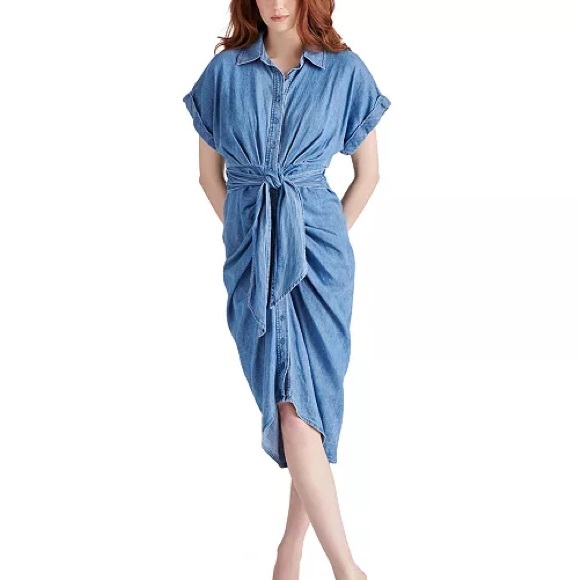 Tori Denim Tie-Waist Midi Dress - Picture 4 of 6